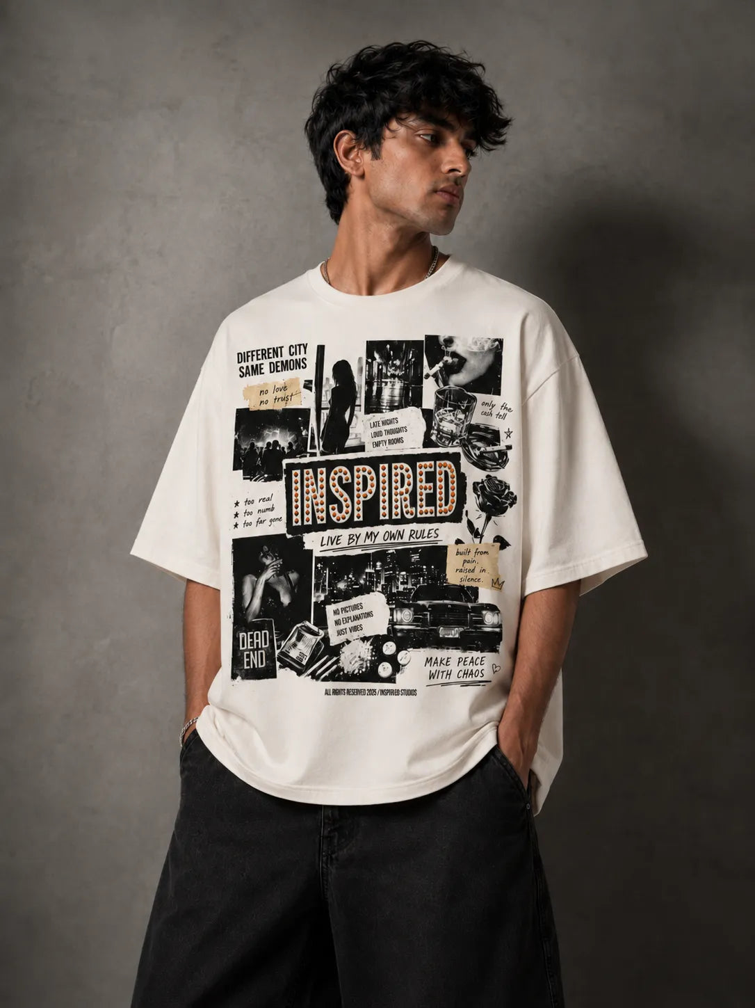Midnight Rebellion Collage Oversized Tee